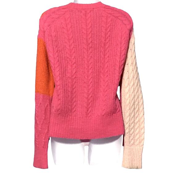 French Connection Madelyn Sweater Size Medium Colorful Pink Orange Cable Knit - Picture 4 of 6